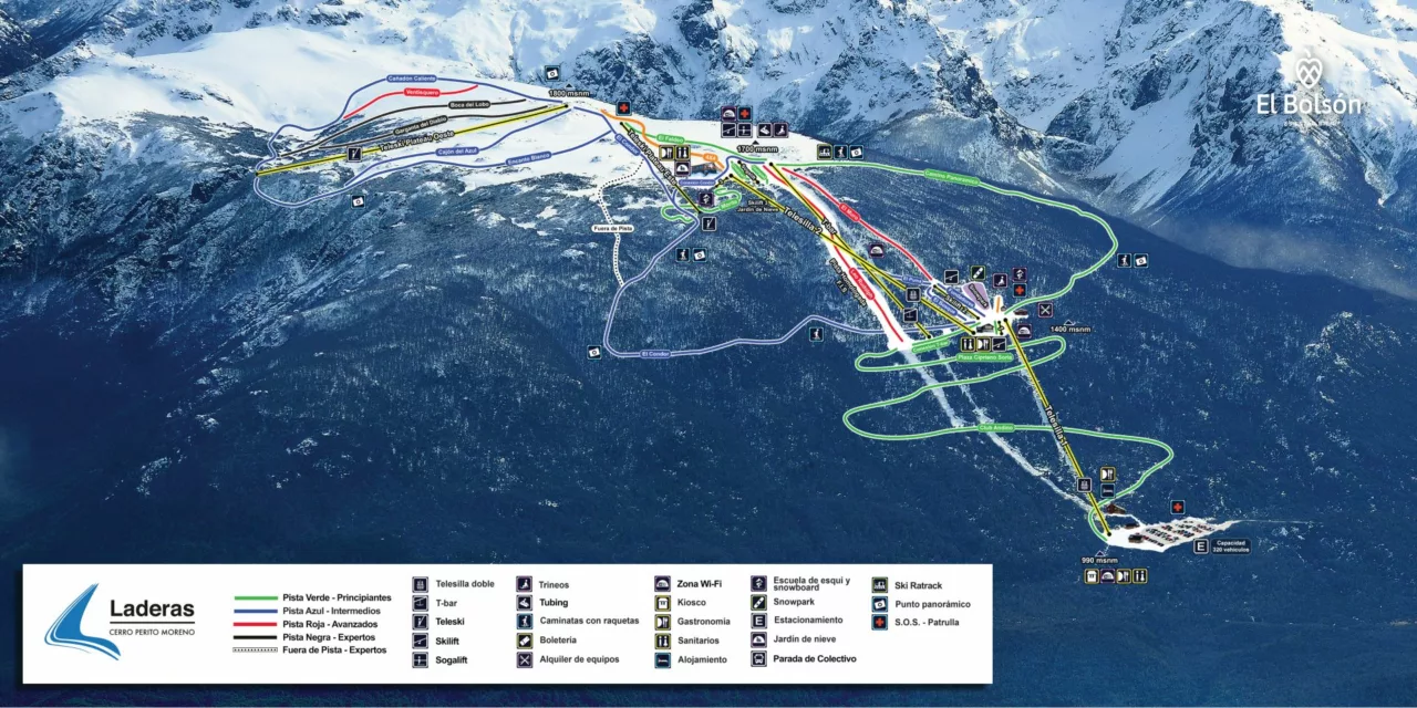 Mapa de pistas 2024 del Centro de Ski Laderas Cerro Perito Moreno 